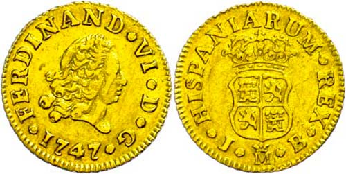 Spanien  1/2 Escudos, Gold, 1747, ... 