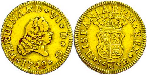 Spanien  1/2 Escudos, Gold, 1749, ... 