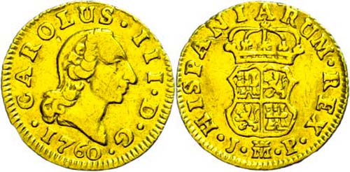 Spanien  1/2 Escudos, Gold, 1760, ... 