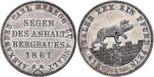 Anhalt-Bernburg Thaler, 1861, ... 