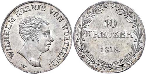 Württemberg 10 Kreuzer, 1818, ... 