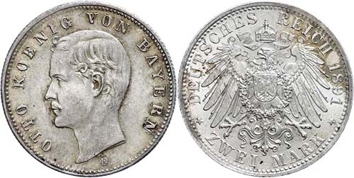 Bavaria 2 Mark, 1891, Otto, ... 