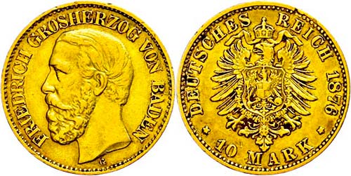 Baden 10 Mark, 1876, Frederick I, ... 