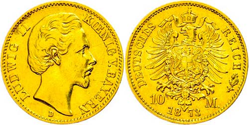 Bayern 10 Mark, 1873, Ludwig II., ... 