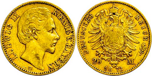 Bayern 20 Mark, 1873, Ludwig II., ... 