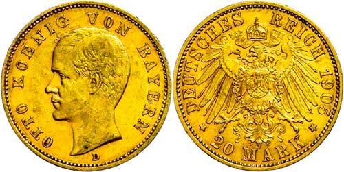 Bavaria 20 Mark, 1905, Otto, small ... 