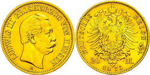Hesse 20 Mark, 1872, Ludwig III., ... 
