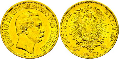 Hesse 20 Mark, 1873, Ludwig III., ... 