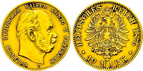 Prussia 10 Mark, 1875, C, Wilhelm ... 