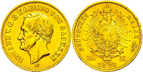 Saxony 20 Mark, 1873, Johann, ... 