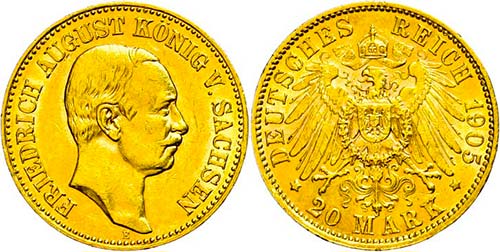 Saxony 20 Mark, 1905, Friedrich ... 