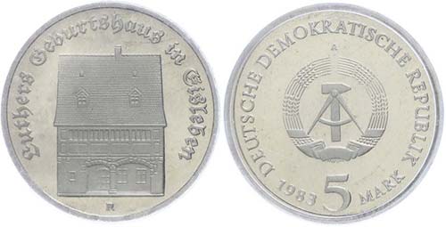 GDR 5 Mark, 1983, Luthers ... 
