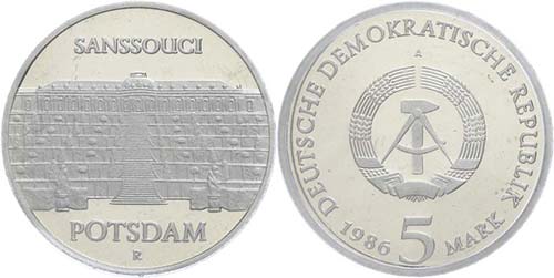 GDR 5 Mark, 1986, Sanssouci, in ... 