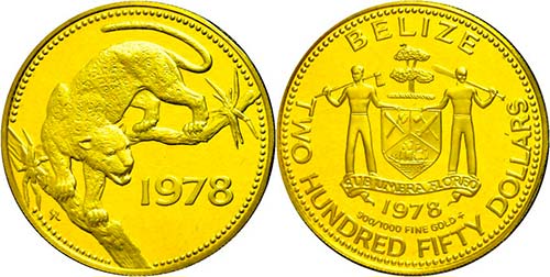 Belize 250 Dollars, Gold, 1978, ... 