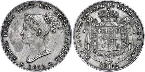 Italy Parma, 5 liras, 1815, Mary ... 