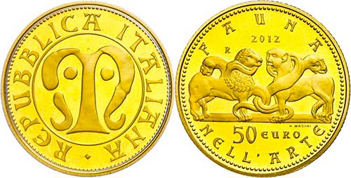 Italy 50 Euro, Gold, 2012, fauna ... 