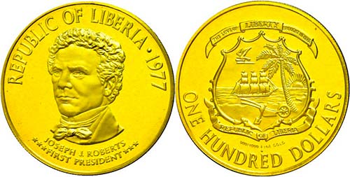 Liberia 100 Dollar, Gold, 1977, ... 