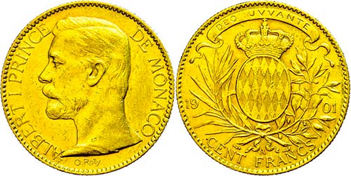 Monaco 100 Franc, Gold, 1895, ... 