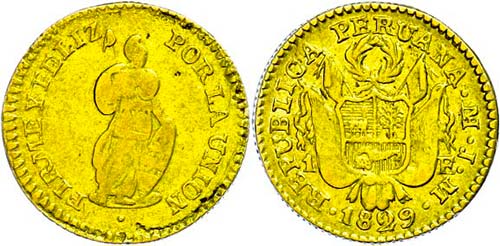 Peru 1 escudo, Gold, 1829, JM, ... 