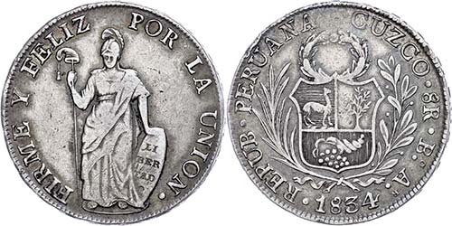 Peru 8 Real, 1834, Cuzco, KM ... 