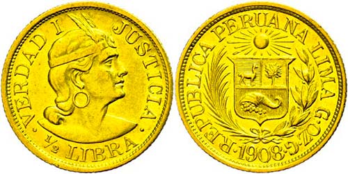 Peru 1 / 2 Libra, 1908, Fb. 74, ... 