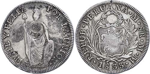 Philippines 8 Real, 1833, MM, ... 