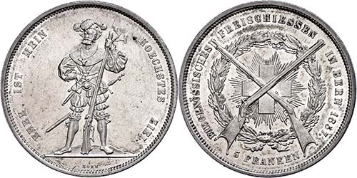 Schweiz 5 Franken, 1857, Bern, HMZ ... 