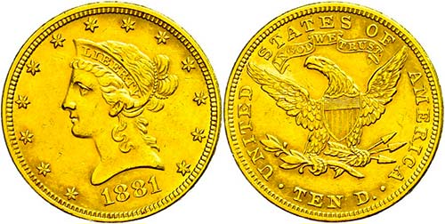 Coins USA 10 Dollars, Gold, 1881, ... 