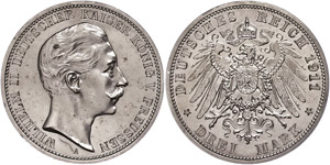 Preußen 3 Mark,1909,  Wilhelm ... 