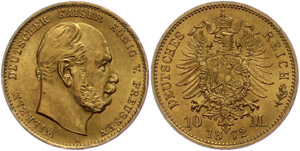 Preußen 10 Mark, Wilhelm I., Mzz ... 