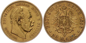 Prussia 10 Mark, Wilhelm I., J. ... 