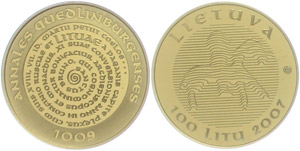 Lithuania 100 Litu, 2007, gold, ... 