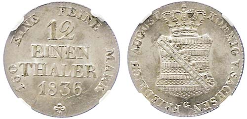 Saxony 1 / 12 thaler, 1836, ... 