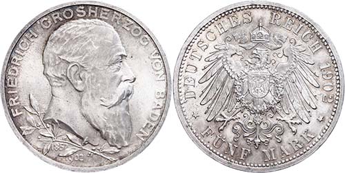 Baden 5 Mark, 1902, Friedrich I. ... 