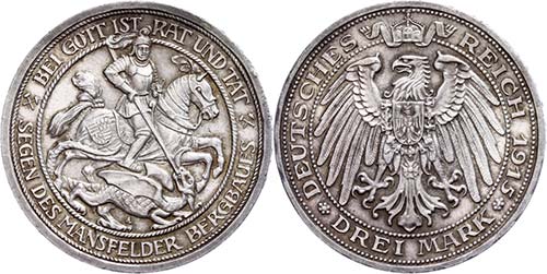 Preußen 3 Mark, 1915, Mansfeld, ... 