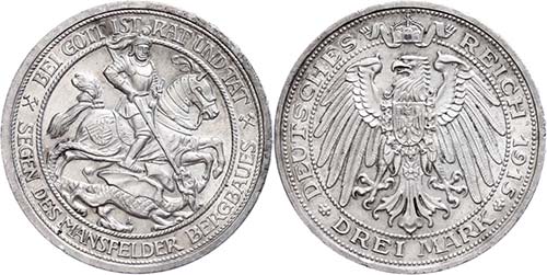 Prussia 3 Mark, 1915, Mansfeld, ... 