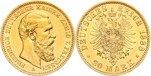 Prussia 20 Mark, 1888, Friedrich ... 