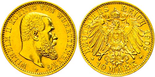 Württemberg 10 Mark, 1905, ... 
