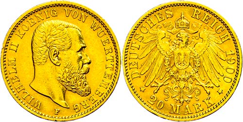 Württemberg 20 Mark, 1900, ... 