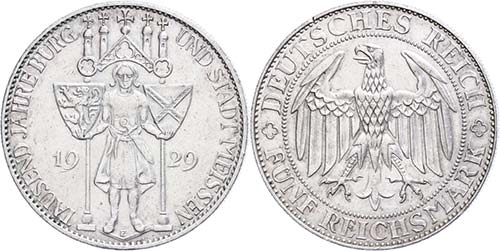 Münzen Weimar 5 Reichsmark, 1929, ... 