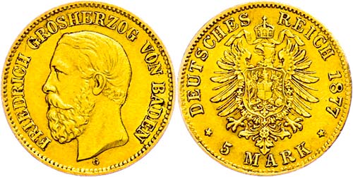 Baden 5 Mark, 1877, Frederick I, ... 
