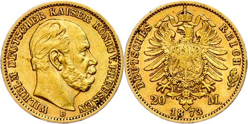 Prussia 20 Mark, 1873, Wilhelm I., ... 