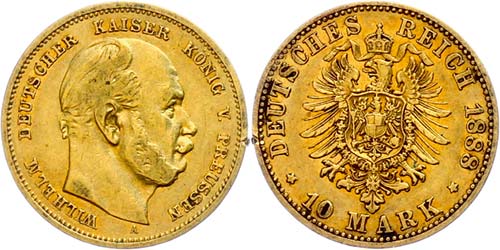 Prussia 10 Mark, 1888, Wilhelm I., ... 