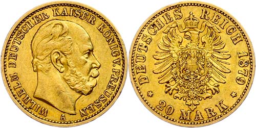 Prussia 20 Mark, 1879, Wilhelm I., ... 