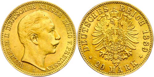 Prussia 20 Mark, 1889, Wilhelm ... 