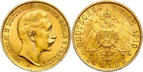 Prussia 20 Mark, 1910, Wilhelm ... 