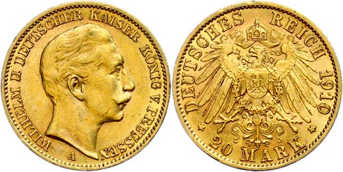 Prussia 20 Mark, 1910, Wilhelm ... 