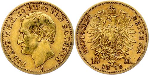 Saxony 10 Mark, 1872, Johann, very ... 