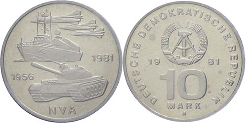 GDR 10 Mark, 1981, 25 years NVA, ... 