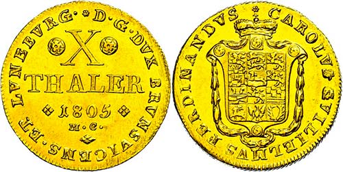 Braunschweig 10 Taler, Gold, 1805, ... 